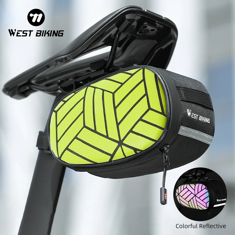 WEST BIKING Bright-Colored Reflective Cycling Saddle Bag Inner Mesh Pocket Frame Support MTB Road Bike Quick Release Saddlebags