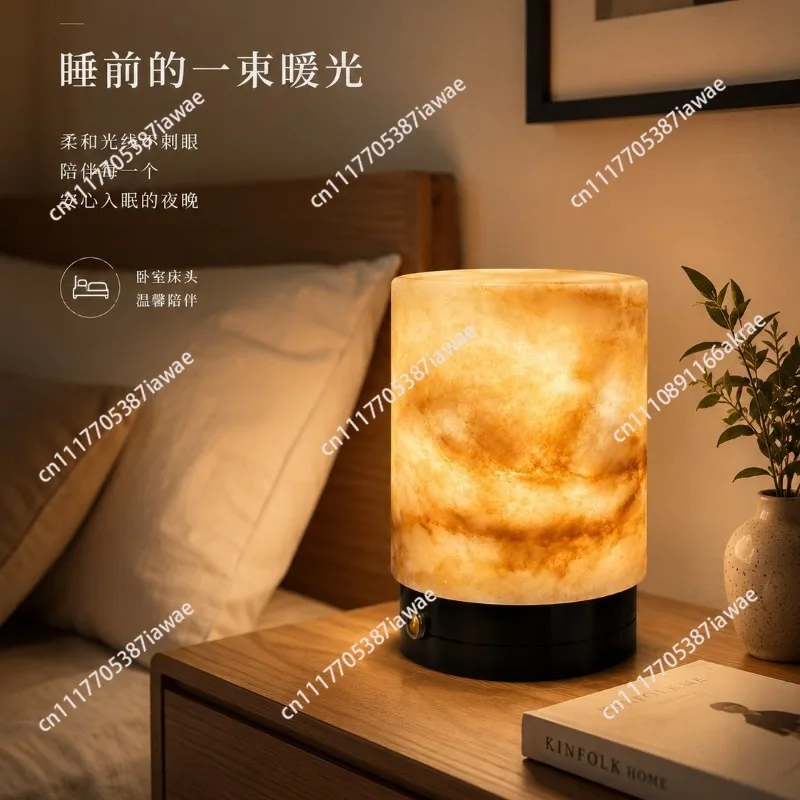 New Chinese marble desktop table lamp all copper simple light luxury sunset atmosphere light bedside night light