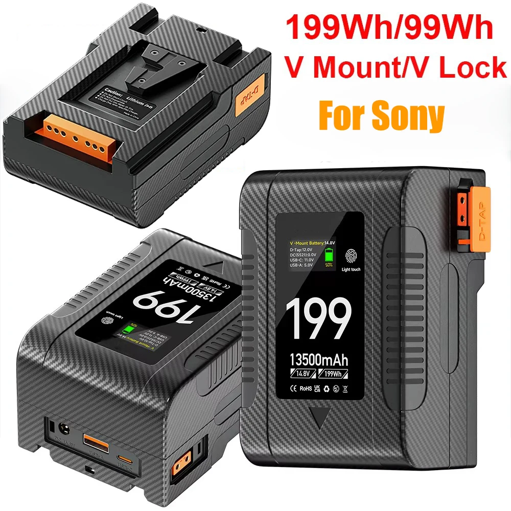 

For SONY Camcorder Broadcast Video Light Monitor NEW Battery V Mount V-Lock BP-199Wh BP-99Wh PD 65W Fast Charging Battery Cable