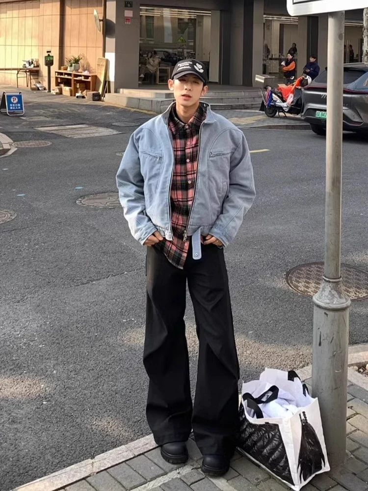 

Cleanfit American High Street Men's Pleated Casual Pants Drapey Oversize Floor-Length Trousers Faionable Casual Leisure Wear