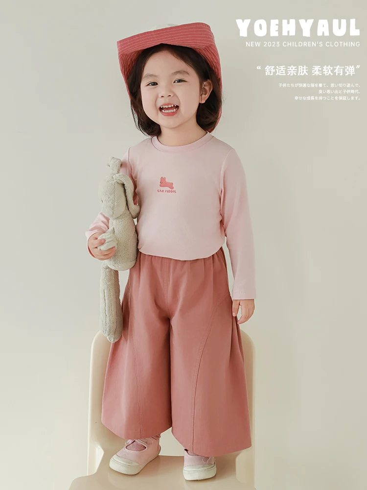 Girls' Mushroom Printed Top Spring Children's Comfortable Soft Elastic Casual T-shirt Trend