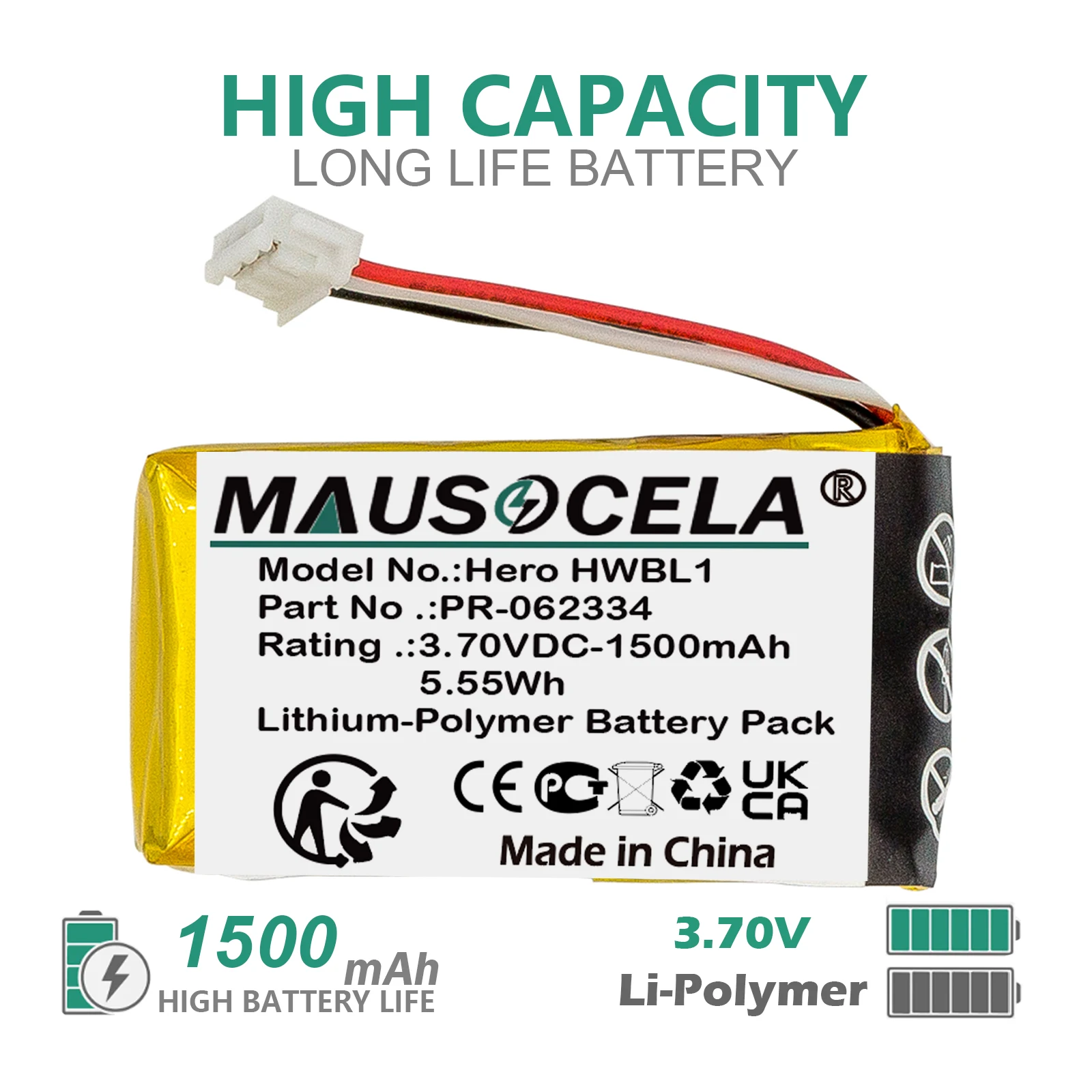 

1500mAh Camera Battery For Gopro:PR-062334,Hero HWBL1,CHDHA-301,Hero Plus,Hero +,+Toolkit--Li-Polymer--3.70V--1500mAh / 5.55Wh