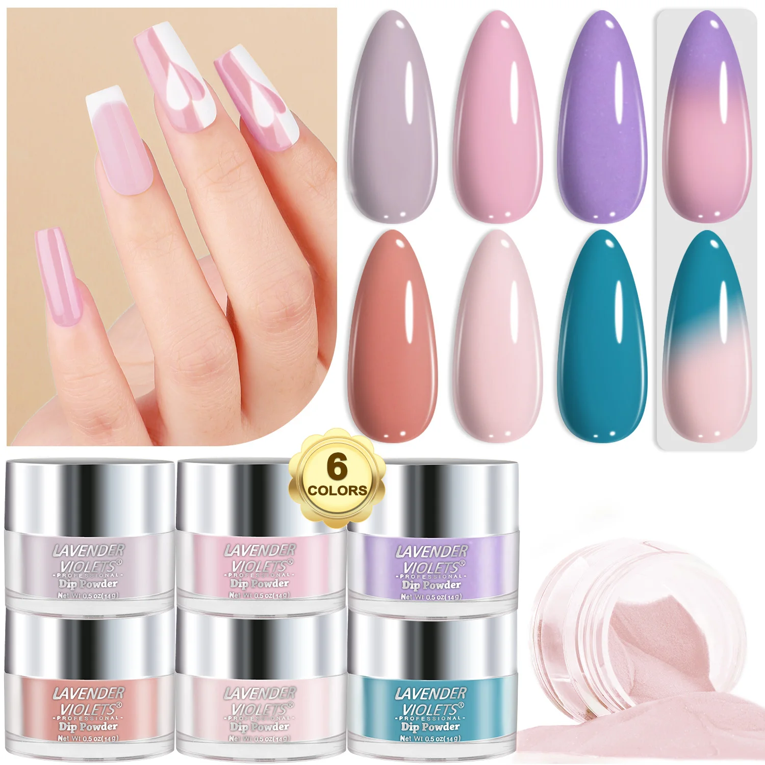 

6x0,5 унций, летние цвета, набор сухих воздуха, пудра для розовых ногтей, салона, маникюра, подарок для женщин и девочек