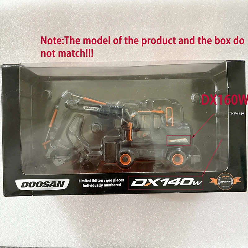 Diecast 1:50 Scale Doosan DX160W DX140W Wheeled Excavator Alloy