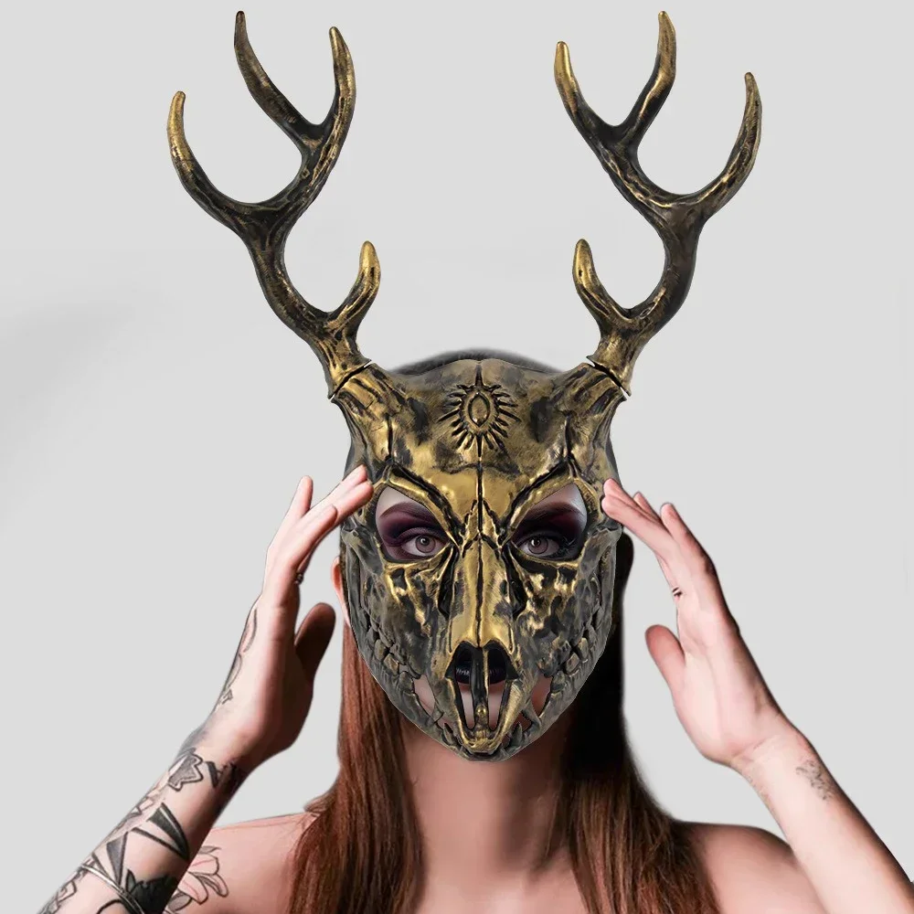 Halloween Horror Antler Maschera Costume Gioco di ruolo Renna Cosplay Testa di cervo Maschera Masquerade Club Maschera a pieno facciale Carnevale di feste