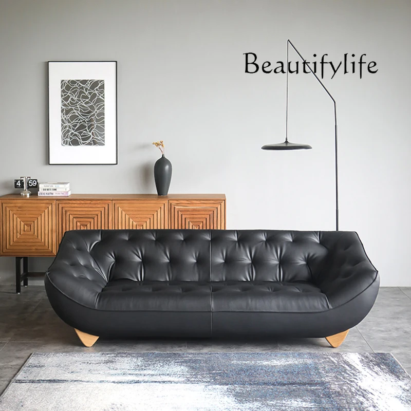 Nordic Italian minimalist all-leather sofa light luxury medieval living room straight row designer style high sense