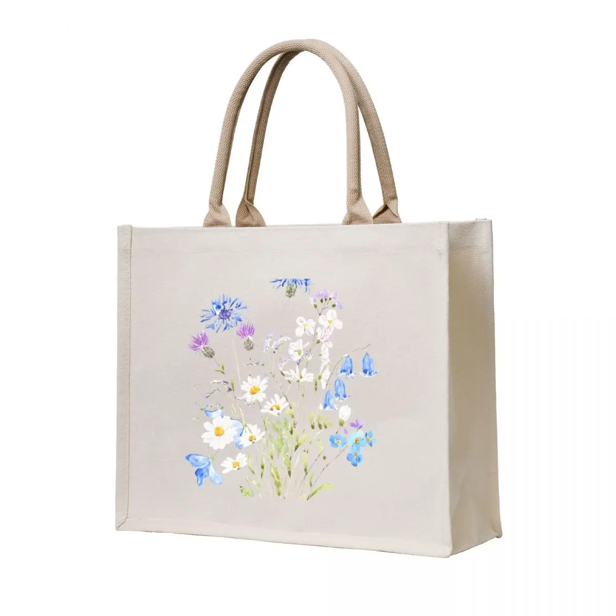 

hand painted blue white and purple wildflower 2020 Tote Bag Big bag women Woman shopper bag great