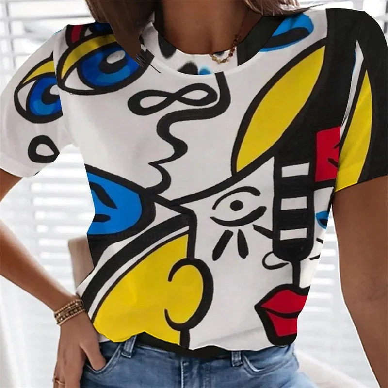 Fun Human Face Summer Women Short Sleeves Fashion Tops Girl Street Slim Rond Neck Graphs T Shirt XS-6XL Women Tee Shirts Clothes