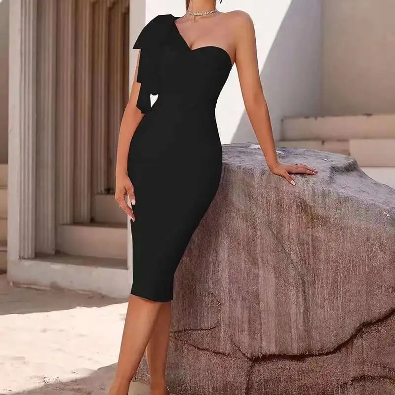 

Новое женское бандажное модное сетчатое платье на одно плечо с бантом, элегантное вечернее платье миди для свадебной вечеринки, летнее клубное платье, наряды