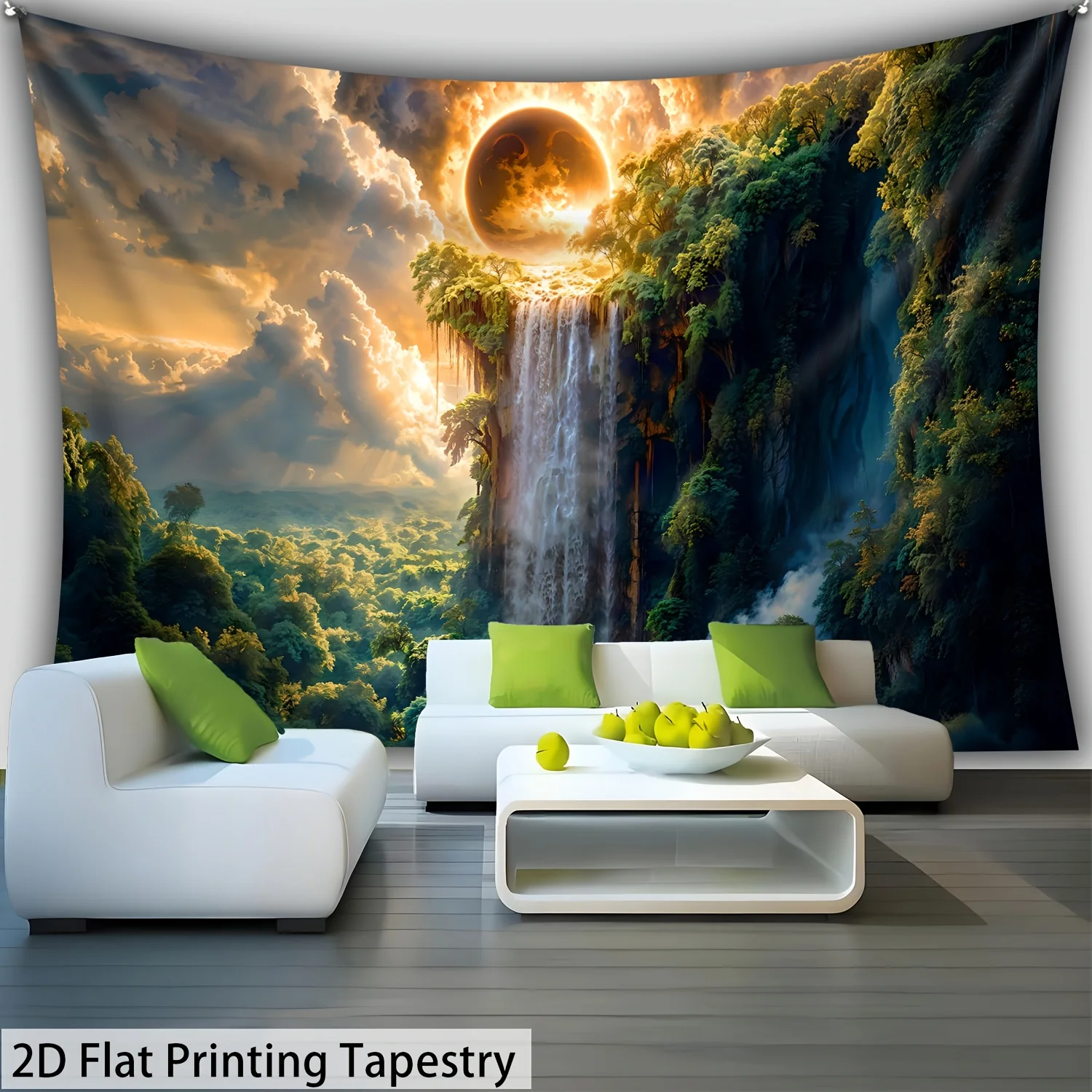 [2D Flat Printing]1pcs Ultra Large Size Spectacular Mountains Sun Forest Waterfalls Tapestry - High Definition Digital Printing-