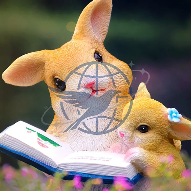 Creative cartoon bunny reading resin ornament garden courtyard balcony decoration kindergarten warm decoration