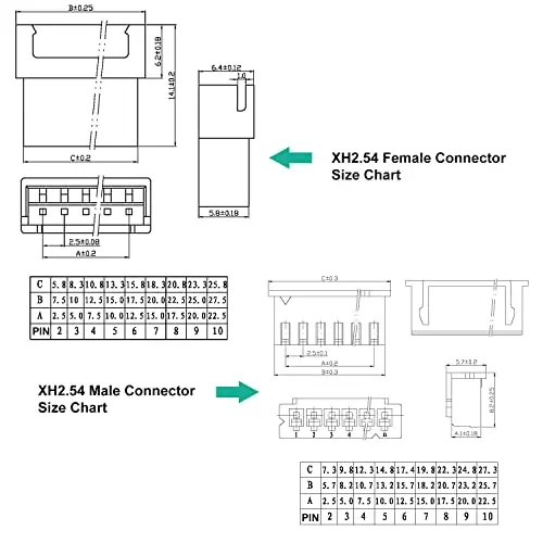 22awgプレクリンプケーブル付きオスおよびメスコネクタ、2.5ピッチJST-XH 2.54mm、xh 2.54mm