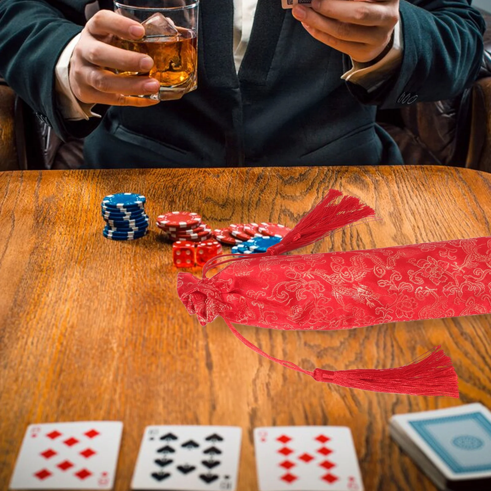 미국 마작 세트 게임 정리 도구용 끈이 달린 휴대용 보호대가 있는 부드러운 천 마작 점수판 슬리브