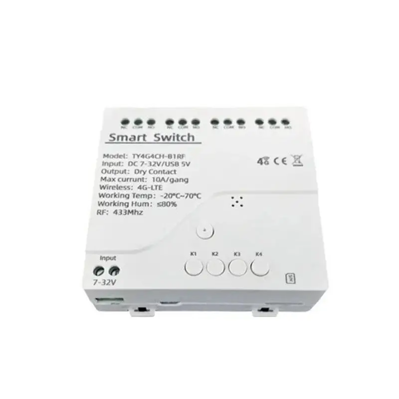 Tuya Smart Switch 4G LTE Relay With RF 433Mhz Smart GSM Switch APP Wireless Control 4G 4CH Remove Controller