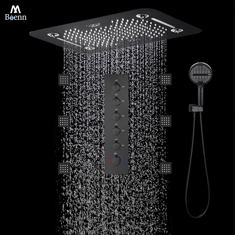

M Boenn Luxurious Matte Black Shower Set Bathroom Faucet Thermostatic Mixer Showers Host Controller Ceiling Rainfall Shower Head