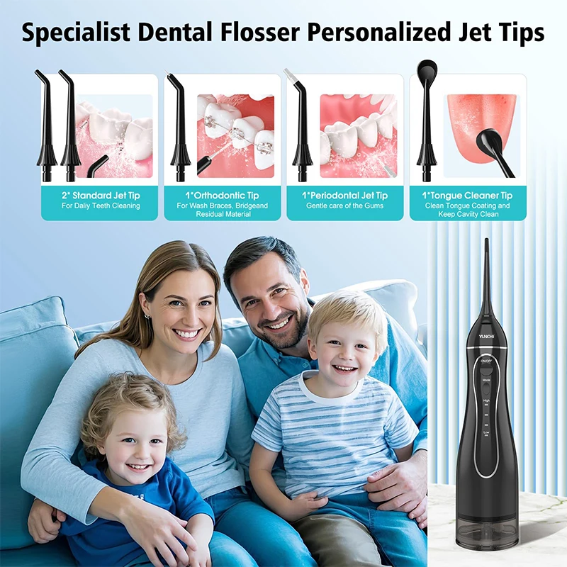 Professional Portable Water Flosser Kit, 5 Replaceable Jet Tips & IPX7 Waterproof, Rechargeable Oral Irrigator for Home Travel