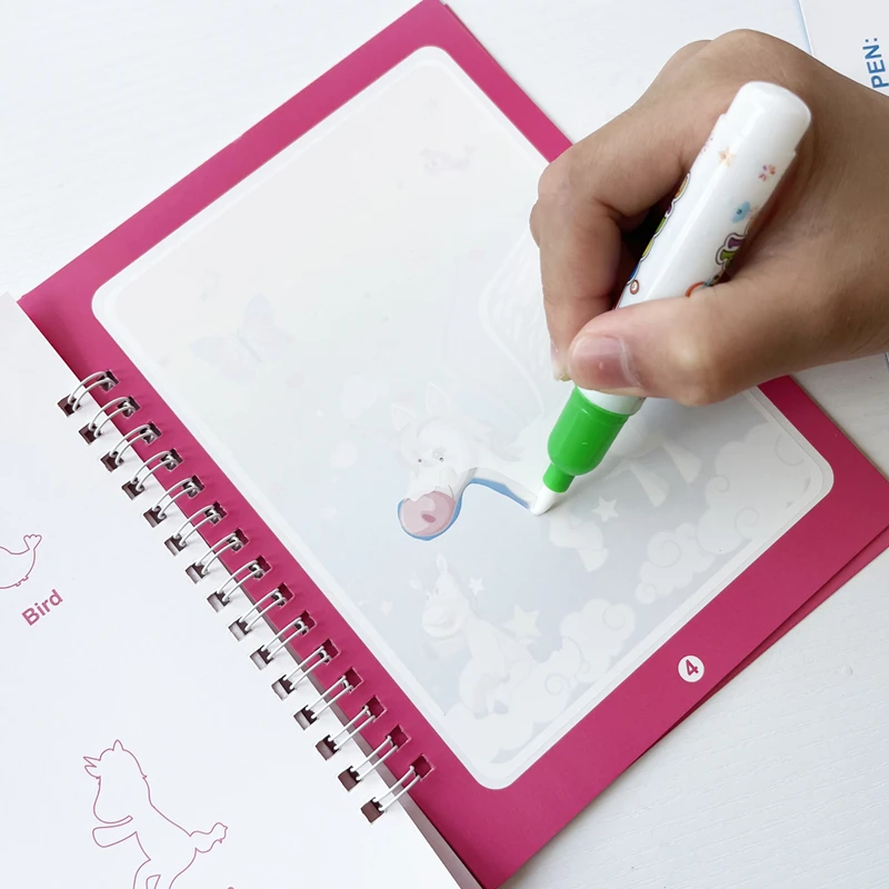 Książka do malowania magiczną wodą dla dzieci 2 w 1 - zestaw do kolorowania wielokrotnego użytku z naklejkami, kreatywną grafiką i zabawą z naklejkami