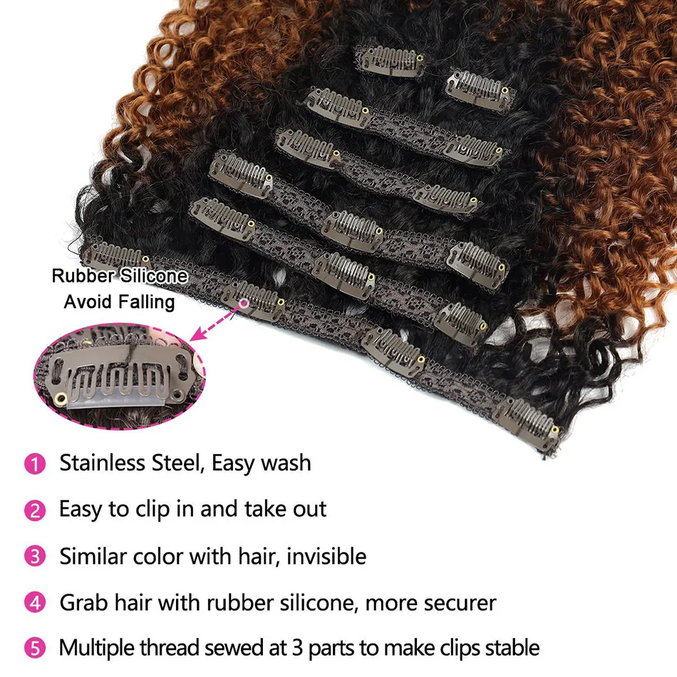 Synthetic Curly Clip In Hair Extensions Kinky Curly Hairpieces  Clip-On Full Head  Fake Pieces Black Brown Hair For Woman