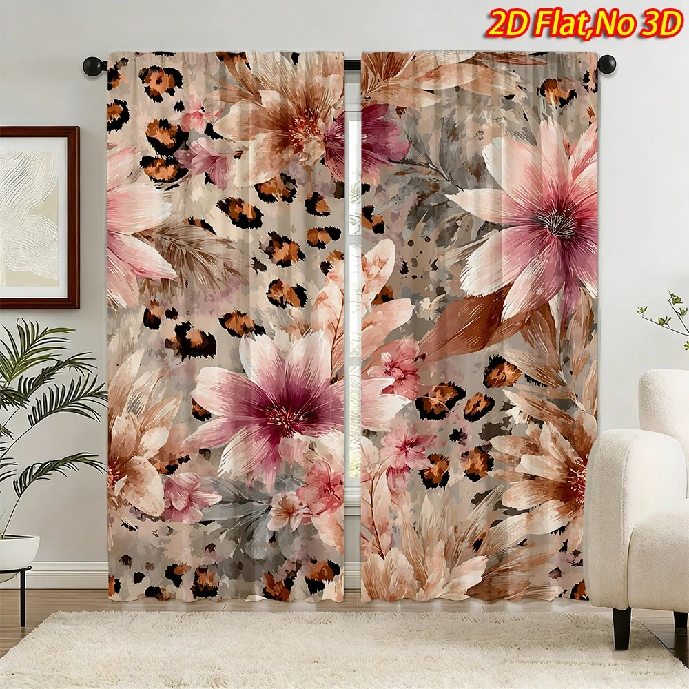 2D Flat Print Floral Leopard Pattern Curtains Polyester Machine Washable Bedroom Living Room Kitchen Boho Chic Drapes