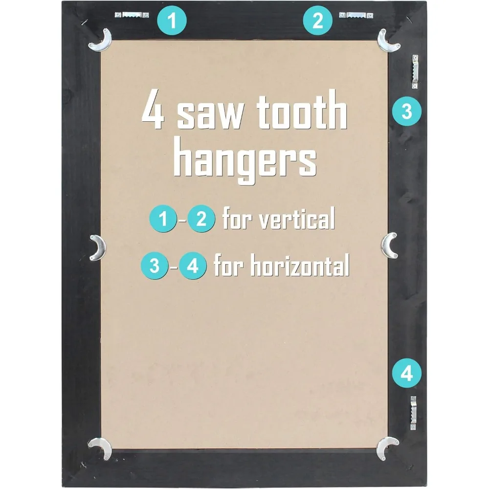 24x18 인치 블랙 우드 프레임 벽거울, 거실 침실 욕실용 러스틱 장식