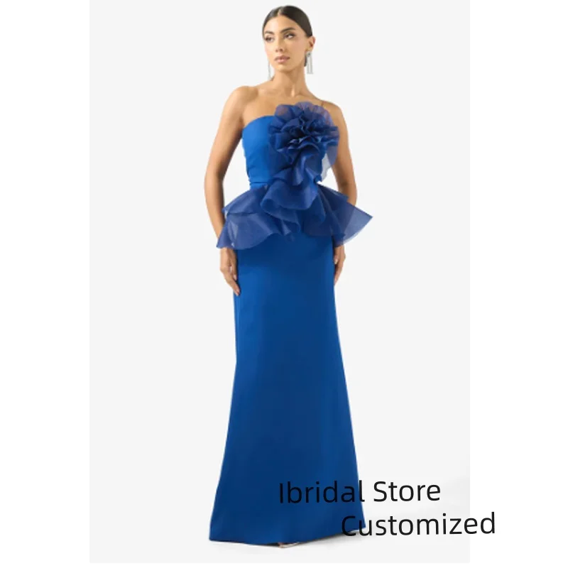 

Customized Luxury Mermaid Flowers Crepe Ruffles Prom Dress Sleeveless Floor-Length robes de soirée Evening Dresses