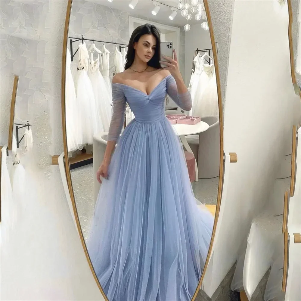 

Customized Exquisite Off-the-shoulder A-line Prom Dresses Draped Organza Floor length 2023فساتين سهره فاخره فساتين السهرة vestid