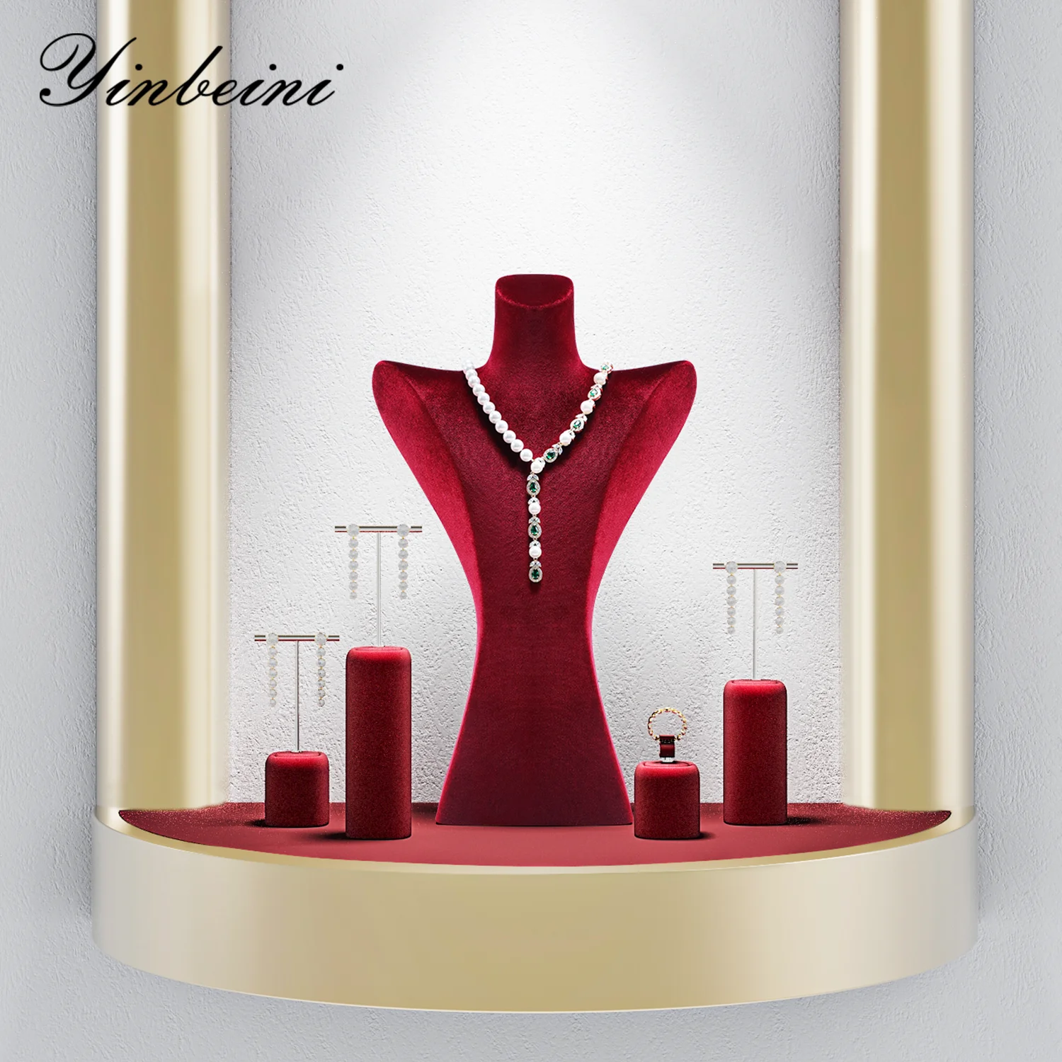 

Yinbeini Jewelry Display Stand Ring Earrings Holder Velvet Display Rack Counter Display Retail Showcase Props TB047