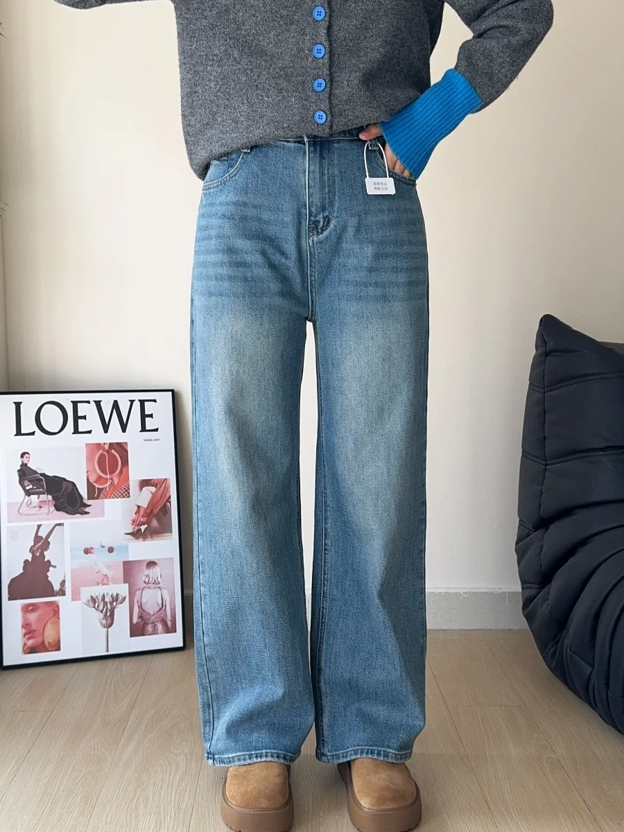 

High Waist Straight Leg Wide Leg Jeans Women's Spring 2026 Slim Fit Elastic Denim Pants High Elastici Cotton Stretch Fabric