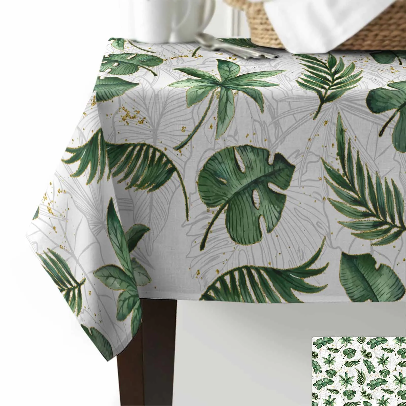 Watercolor Tropical Plant Turtle Back Palm Leaves Table Cloth Washable Tablecloth for Wedding Banquet Decor Luxuriou Table Cover