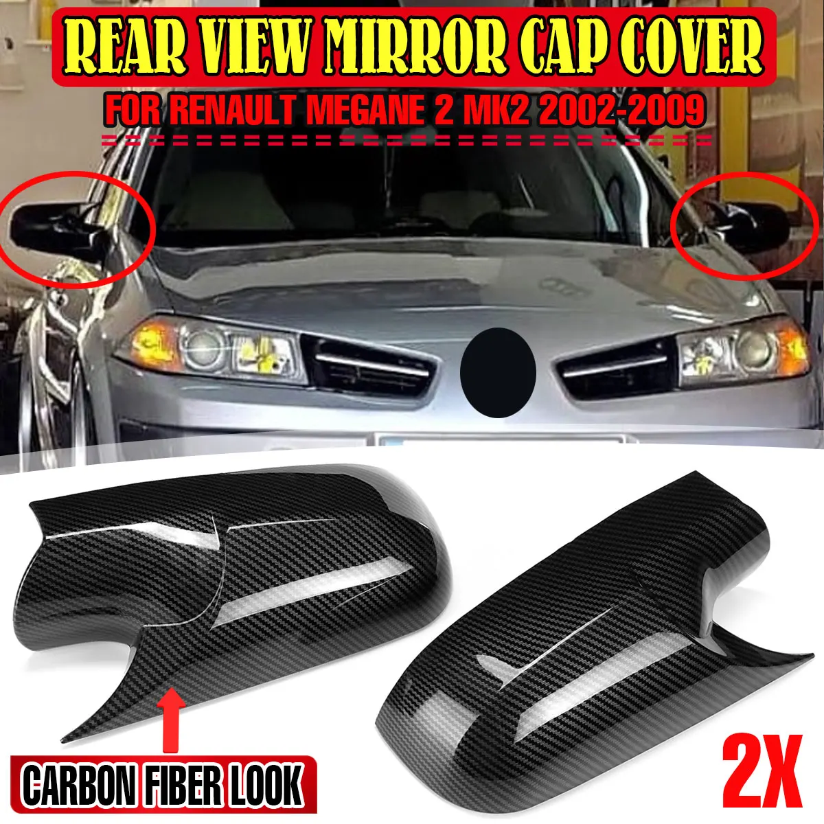 

1Pair Car Side Wing Rearview Mirror Cover Cap Rear View Mirror Cover For Renault Megane 2 MK2 2002-2009 Car Styling