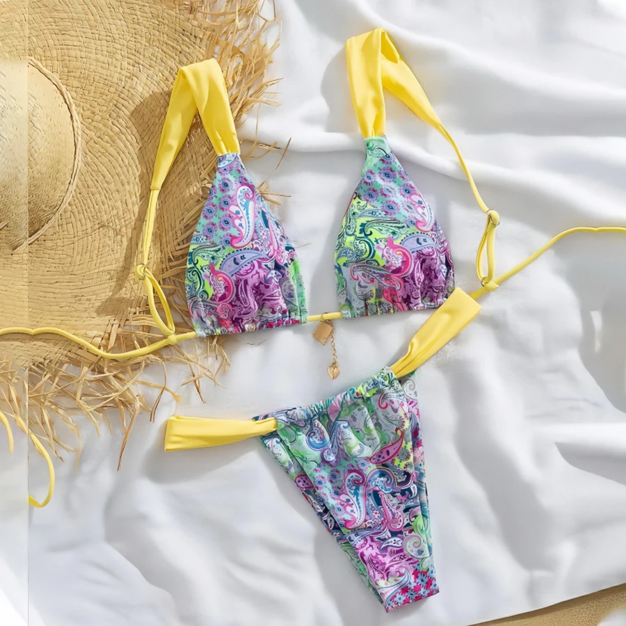 

Para Praia сращивание купальники бразильские комплекты бикини 2025 сексуальный женский купальник с лямкой на шее стринги бикини бандажный купальный костюм