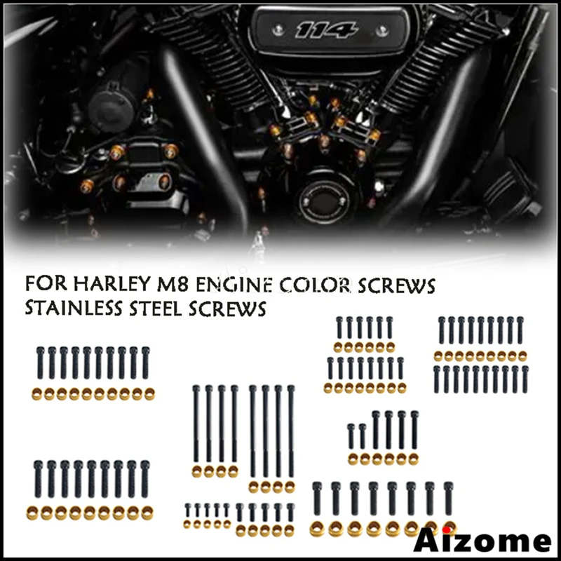 Motorcycle Stainless Steel screws Multi Color Bolt Toppers Caps Kit Engine Upgrade Dress For Harley M8 Softail Touring 2017-2025