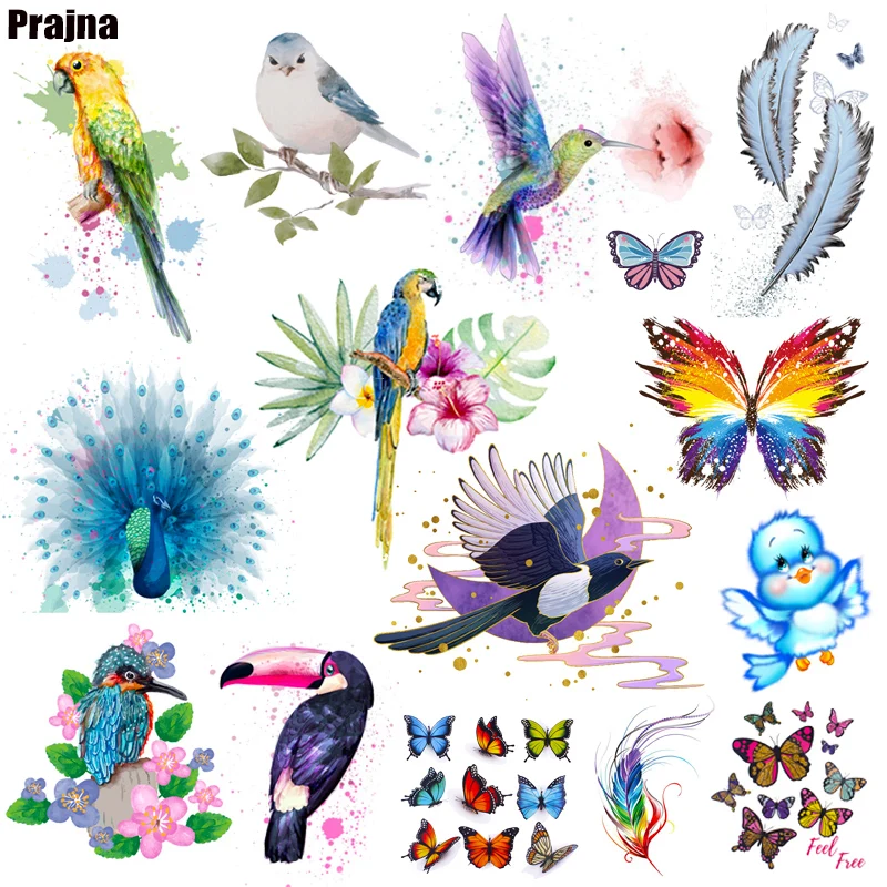 Bird Butterfly Heat Transfer Thermo-Sticker On Clothes T Shirt Applique Cartoon Animal Iron On Transfer Patches For Clothing DIY