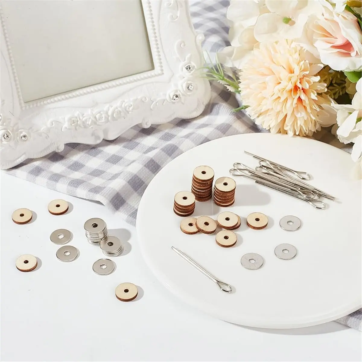 

【BAAQ】 30 Set 11.5mm Doll Joint Connectors Cotter Pin Joints and Fibreboard Disks Rotatable Pin for Plush Doll Making Supplies