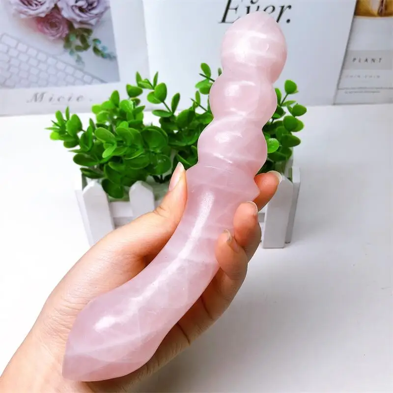 18cm Natural Crystal Wand Rose Quartz Massage Stick Gemstone Beauty Bar Yoni Healing For Women Gift  1pcs