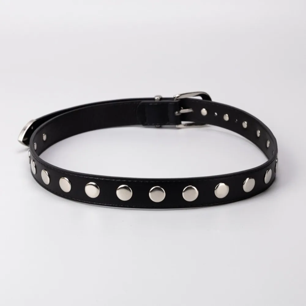 أزياء Y2k الشرير برشام أحزمة خمر عارضة بو الجلود حزام قابل للتعديل تنوعا حزام الجينز #3