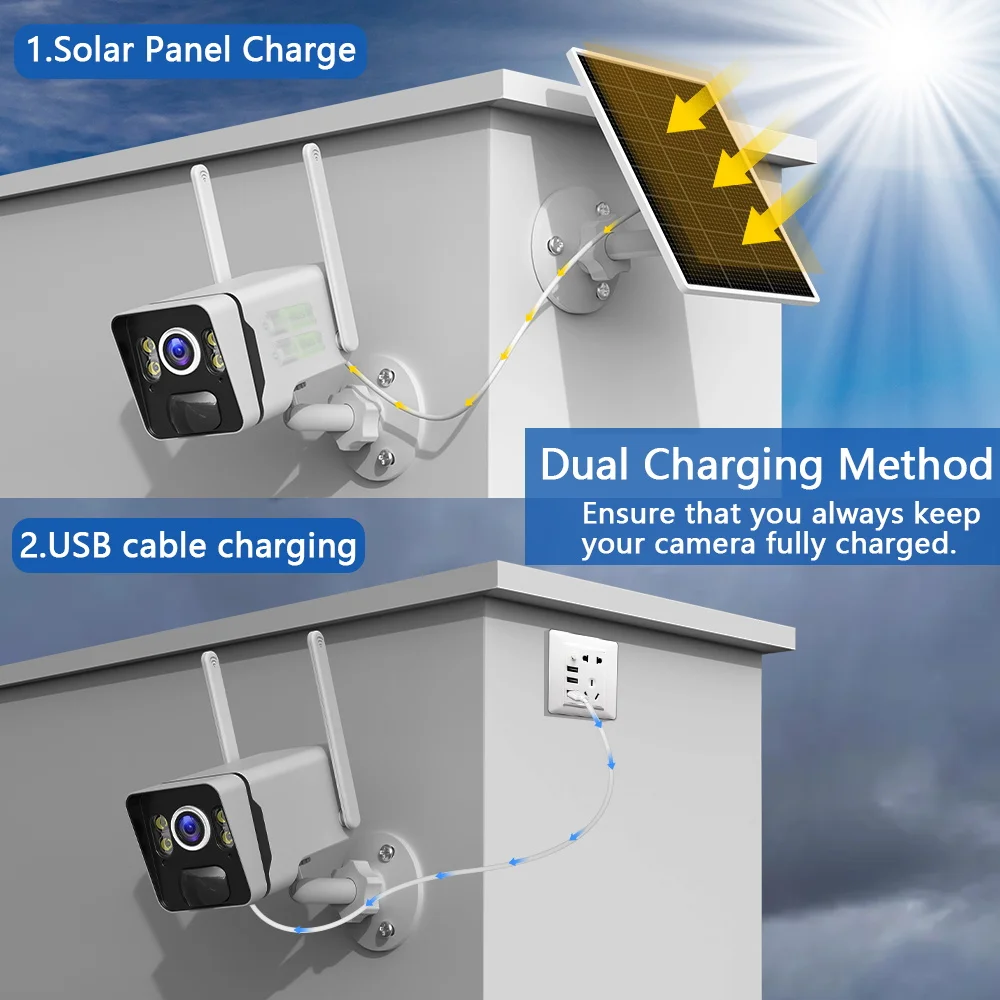 2K HD Solar Camera HD 4MP Battery Powered WiFi  IP Camera Outdoor Wireless Surveillance Security Camera Waterproof IP66 CCTV PIR