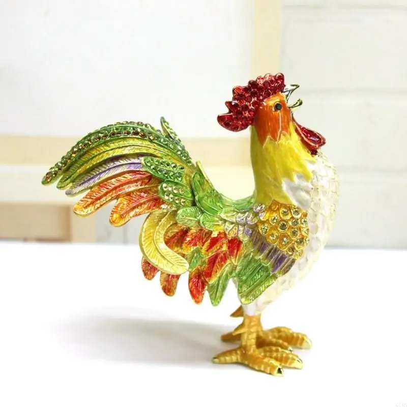 

Elegant Rooster Shaped Jewelry Box Sturdy Alloy Container For Necklace Earrings