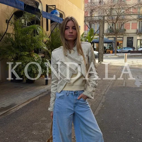 Imagen 2 del producto KONDALA 2026 Primavera Verano Chaquetas Cortas Elegantes para Mujer con Epaulettes, Moda Casual, Cuello Alto, Cierre de un Solo Botón, Abrigos para Dama