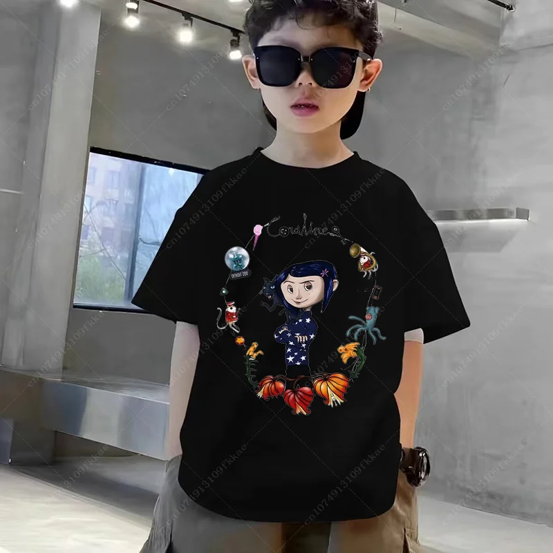 Harajuku Coraline T Shirt Boys Girls Cartoon T-shirt 90s Summer Funny Shirt Korean Style Tops Tees Teenager Tshirt Free Shipping