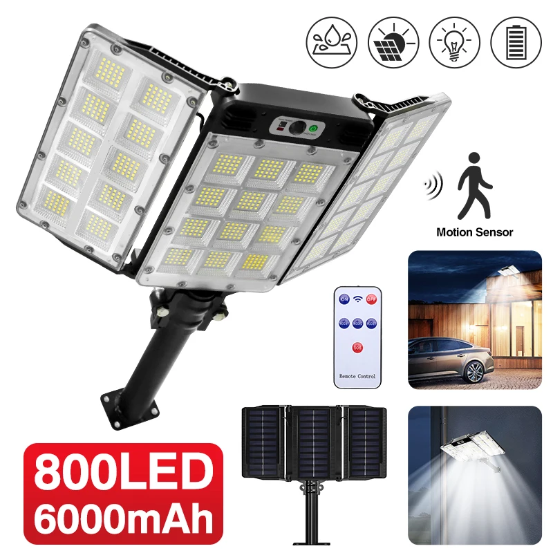 

800 LED Solar Motion Sensor Lights,6000mAh Powerful Outdoor Solar Light,Foldable External Panel Waterproof Street Light/Lighting