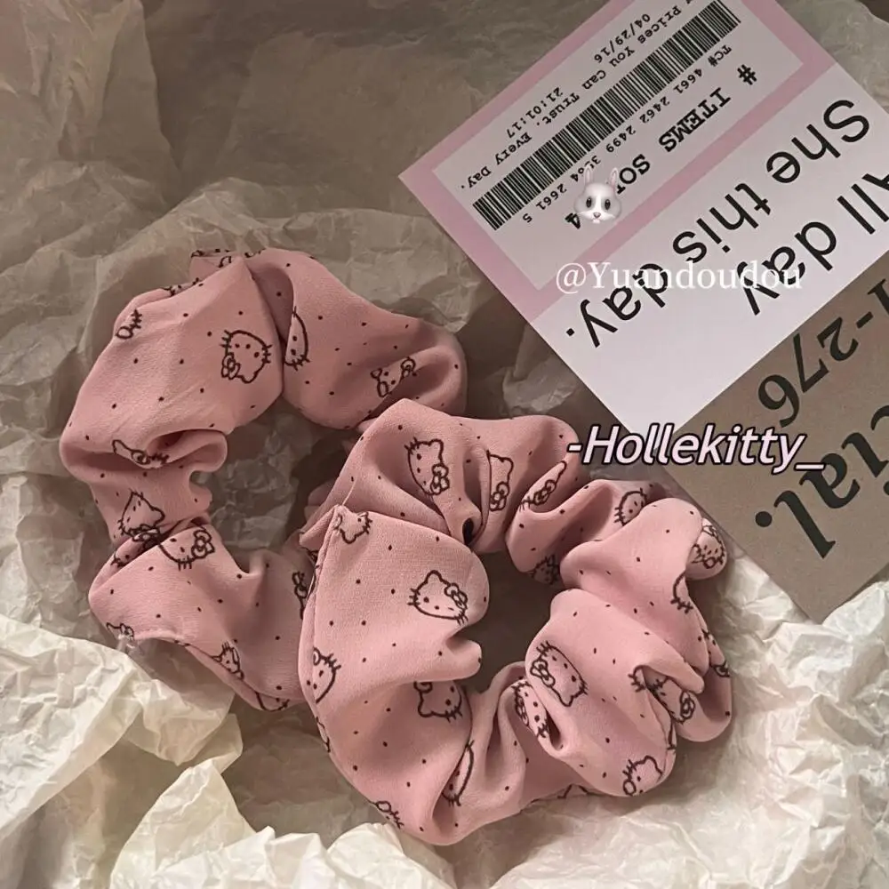 Hello Kitty Y2K Hair Band Kawaii Pink Kitty Elastic Large Intestine Type Hair Tie Girls Hair Rope Cartoon Sweet Hair Band Gifts image 6