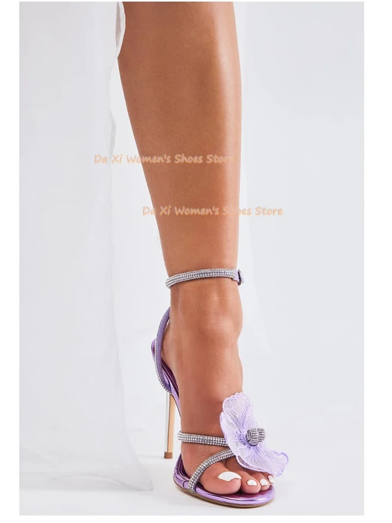 Sweet Flowers Women's Crystal Engraving Transparent Rhinestones Decorative Chunky Heels Wedding Dinner Party Pink Sandals view 4