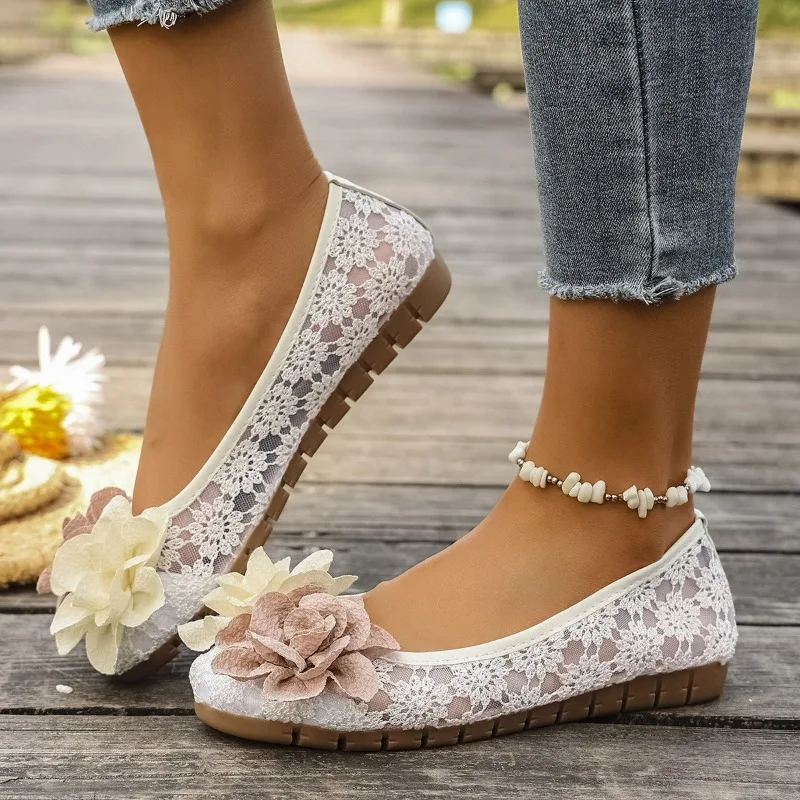 Spring and Autumn New Round Head Flower Comfortable Casual Shoes Fashionable Hot Selling Sexy Elegant Work Flat Shoes for Women