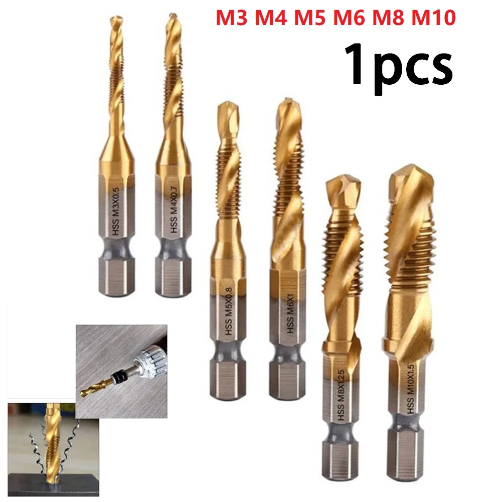 Tap Drill Bit Threaded 1pc Compound Hex Parts Plated Shank Accessories Replacements Silver Drill Bit For M3-M10