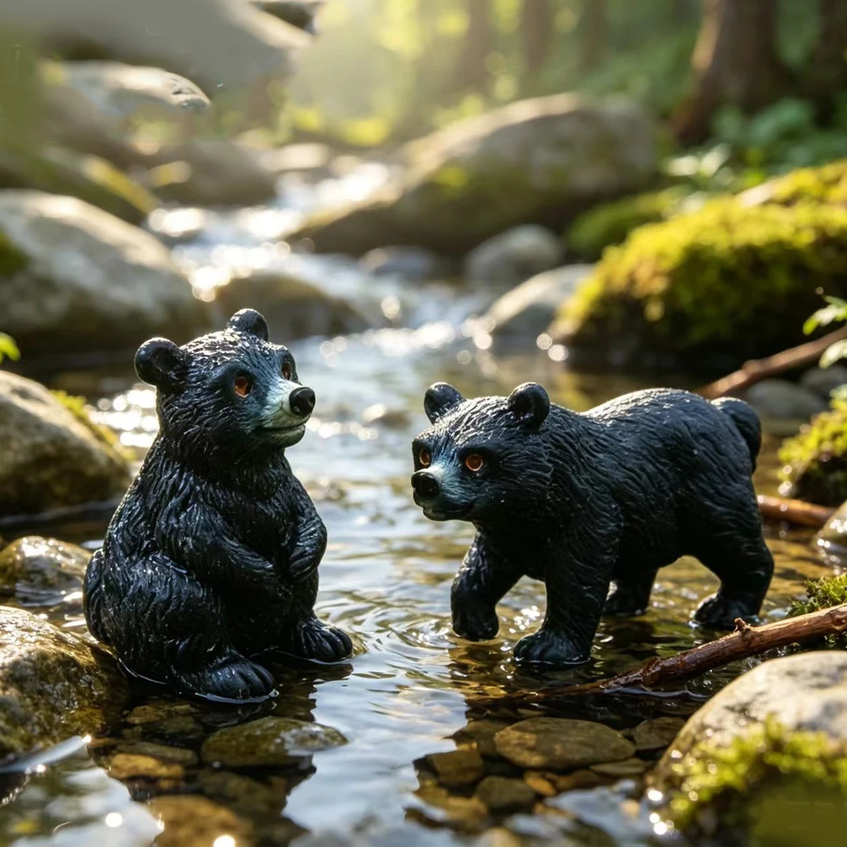 2Pcs Miniature Black Bear Figurines Forest Animal Model Dollhouse Garden Landscape Diorama Decor DIY Fairy Garden Accessories