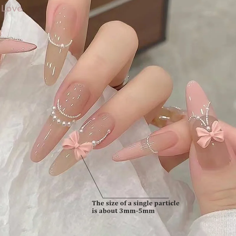 [L&P] 100個入りミックスクリームスタイルリボンネイルチャーム3Dオーロラボウフラットバックジェムパーツネイルアートマニキュアデコレーション