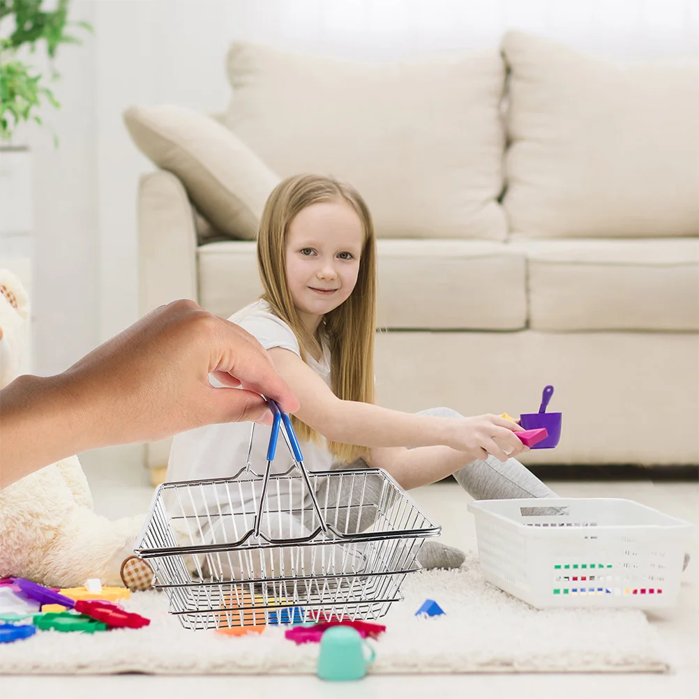 Mini Shopping Basket Iron Simulation Compact Portable Storage for Kids Playroom Grocery Hamper Book Organizer Kids Hamper