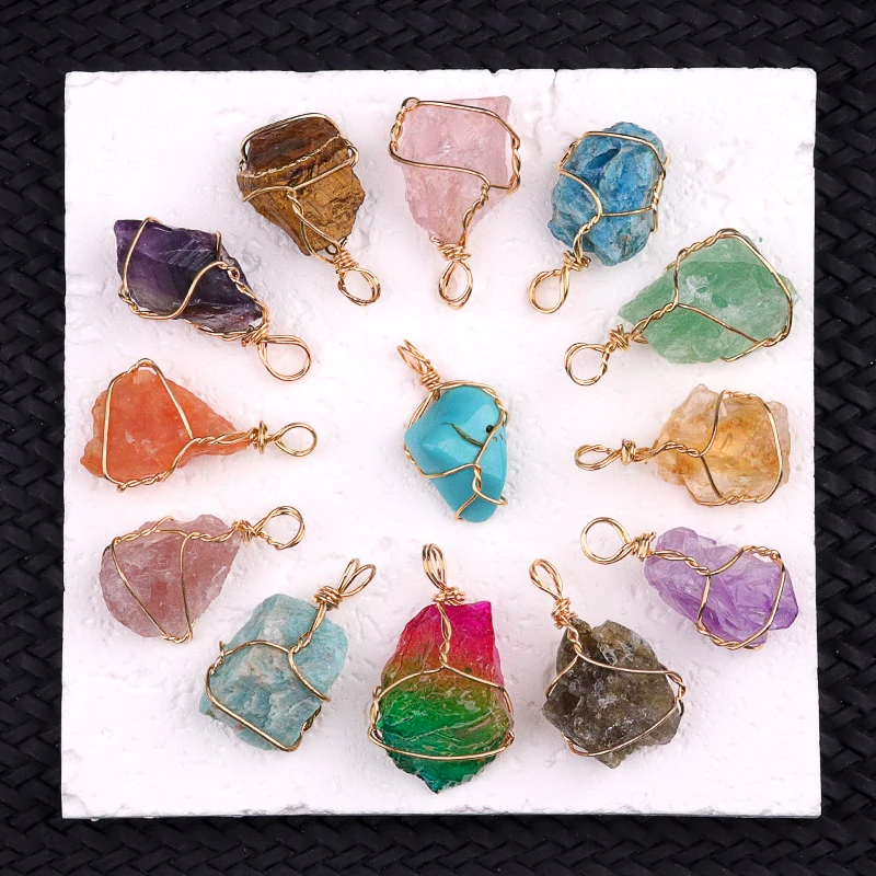 1 stücke Unregelmäßige Form Rohstein Perle Goldene Wicklung Anhänger Perlen für Schmuck Handgemachte DIY Halsketten Rucksäcke Zubehör