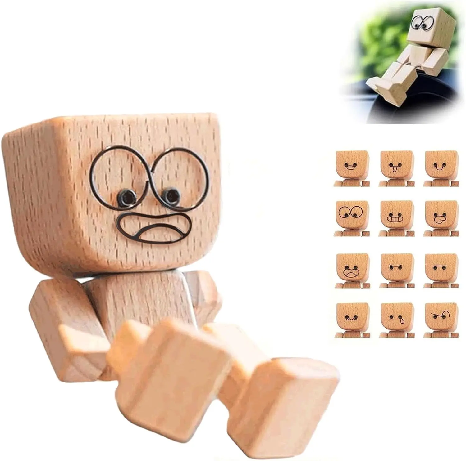 

Shaking Wooden Man Ornament, Wood Figure with Spring Legs, Shaking Feet Wooden Man for Car, Funny Cars Ornaments with 12pcs Magn
